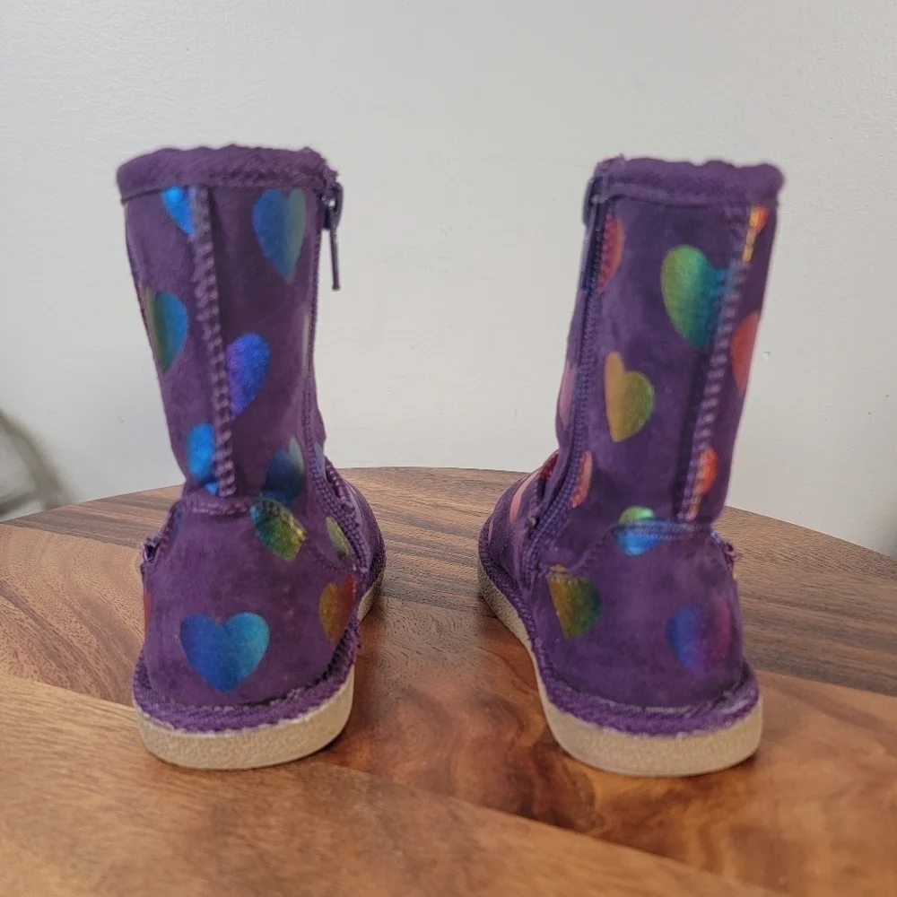 Harper Canyon Purple Soft Warm Boots Iridescent Hearts Multi Color Winter Size 5